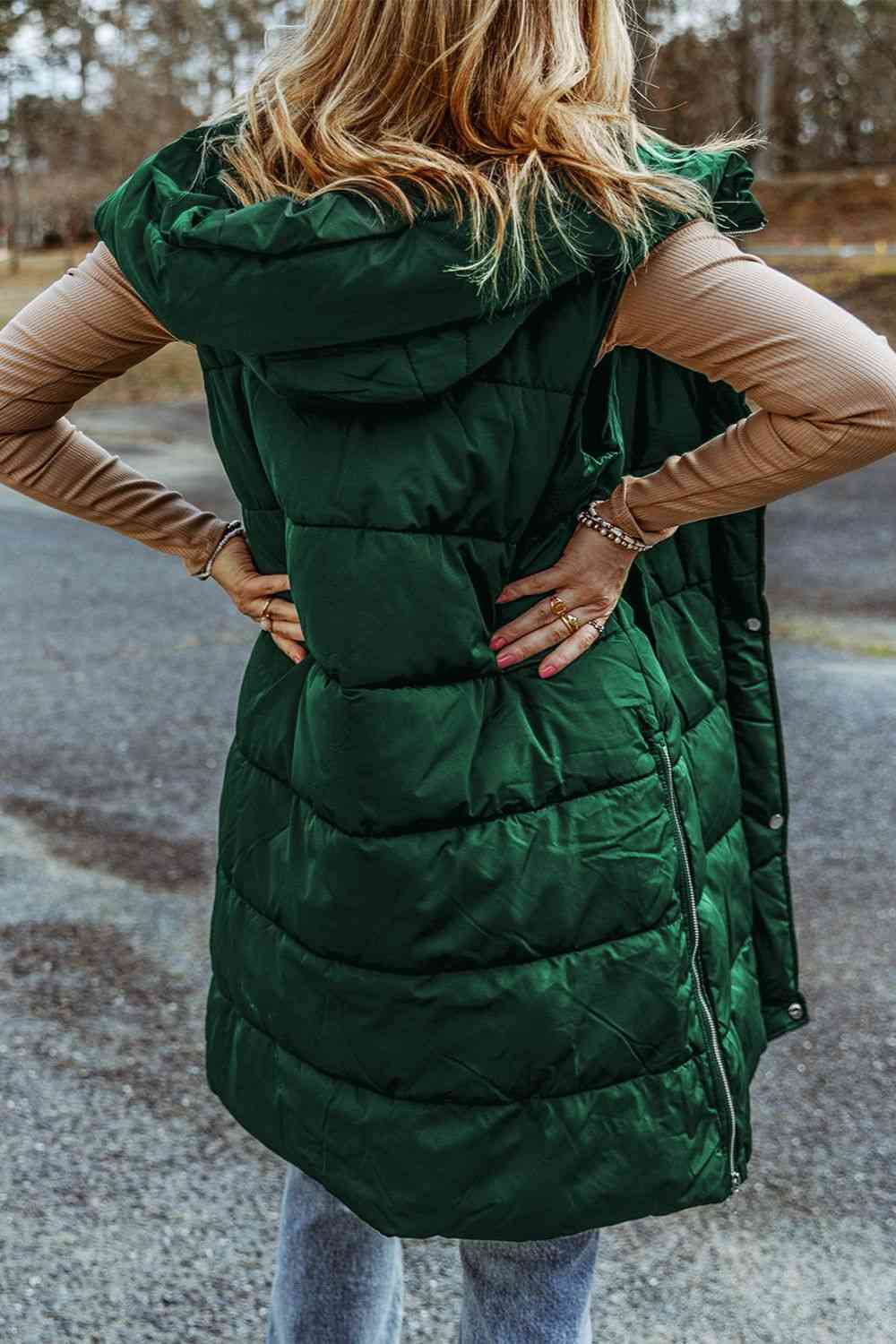 Longline Hooded Sleeveless Puffer Vest